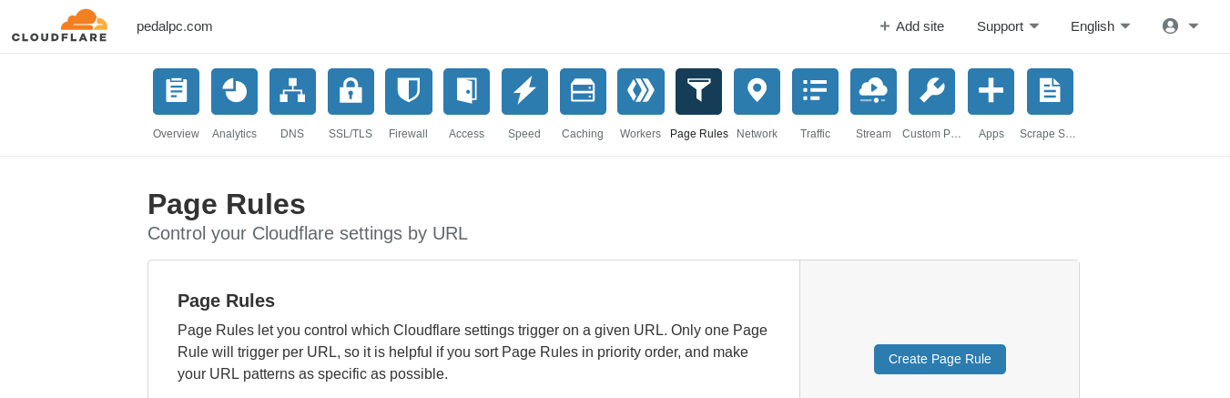 screenshot of Clouldflare page rules dashboard